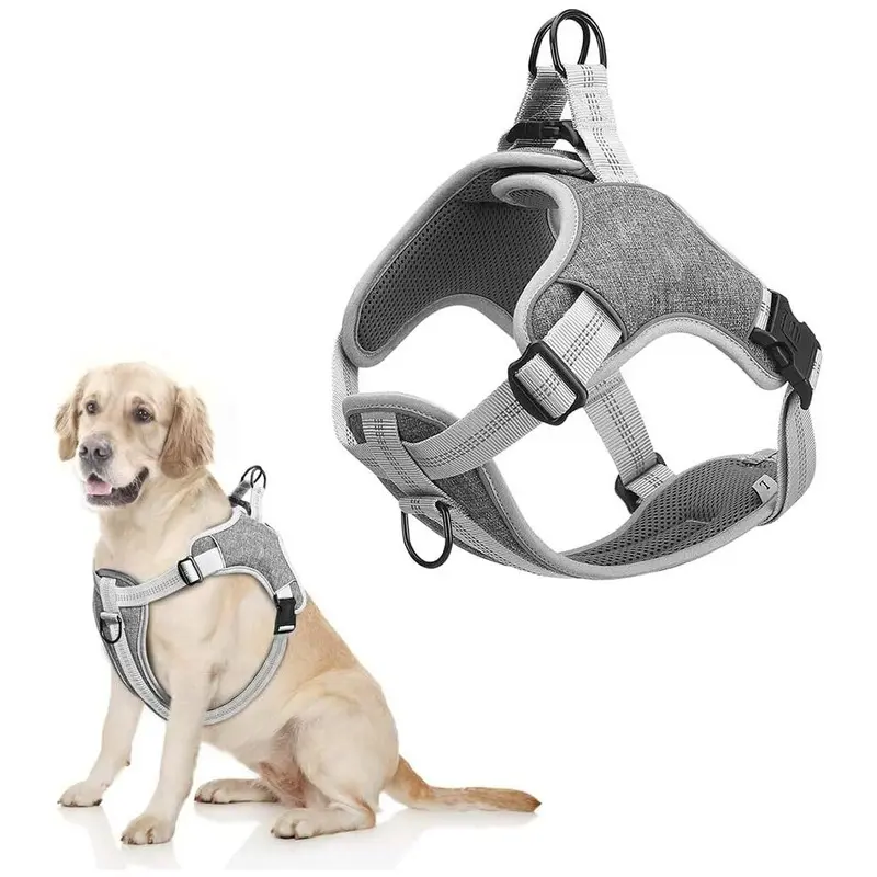 Grey Breathable Adjustable Padded Anti-Pull Reflective Dog Harness For Dogs , ) Small