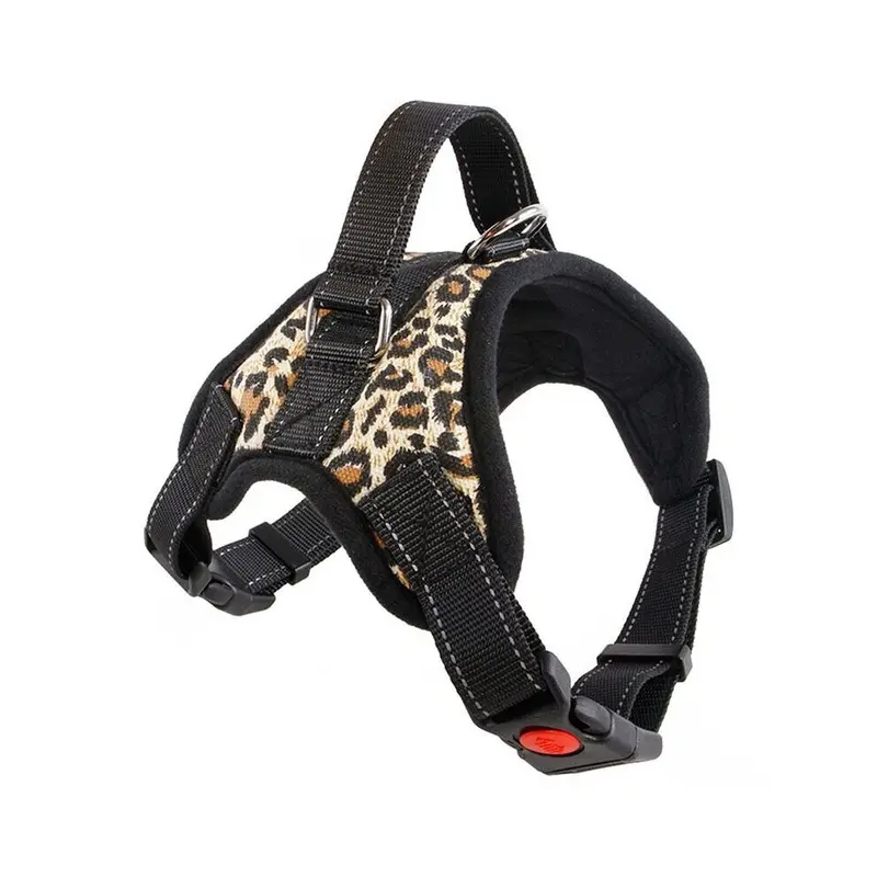 Multicoloured (Leopard) No Pull Adjustable Harness Leash Dog Pet Vest