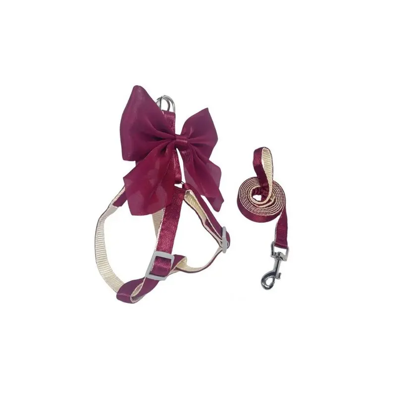 Red ( 150Cm) Combo Leash Pet Reflective Silk Bow Chest Harness Dogs Cats Breed Small