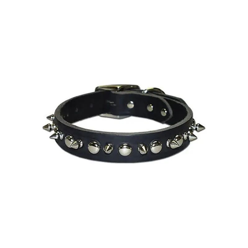 Catlady Black X 12 In. Latigo Leather 1 Ply Spiked Dog Collar, Size 0.37