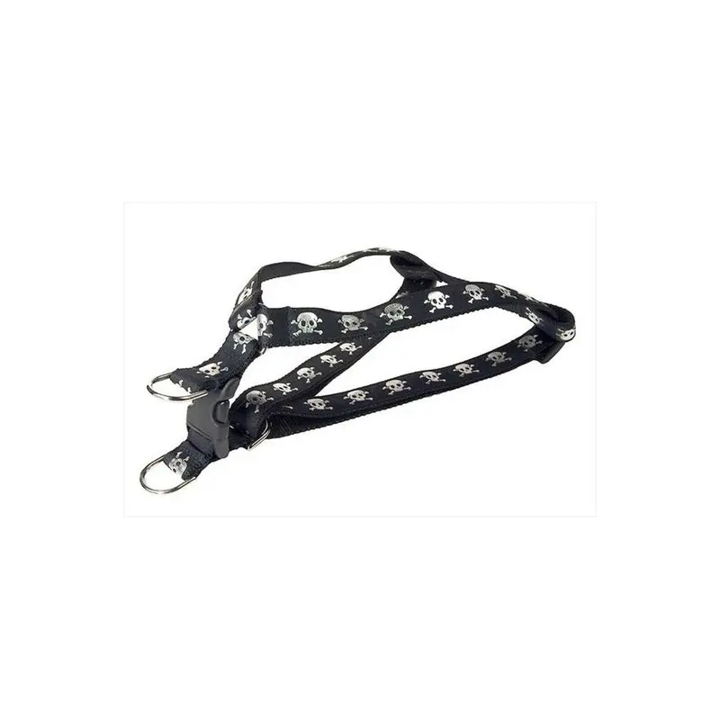 Sassy Dog Wear Black Reflective Skull-3-H Reflective Skull Dog Harness, - Medium