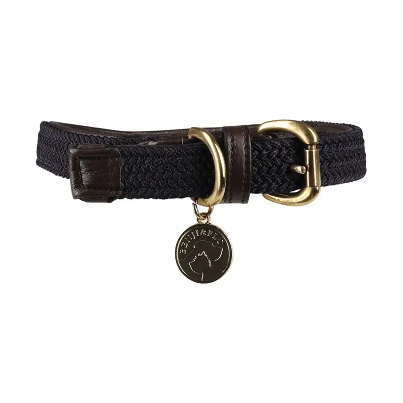 Benji & Flo Blue (L, ) Interlaced Leather Lined Dog Collar