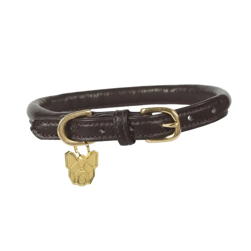 Digby & Fox Brown (M - Neckline: 41Cm-46Cm, ) Rolled Leather Buckle Dog Collar