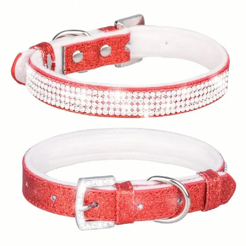 Red Pet Collar Bling Dog Rhinestone Collar Adjustable Puppy Necklace