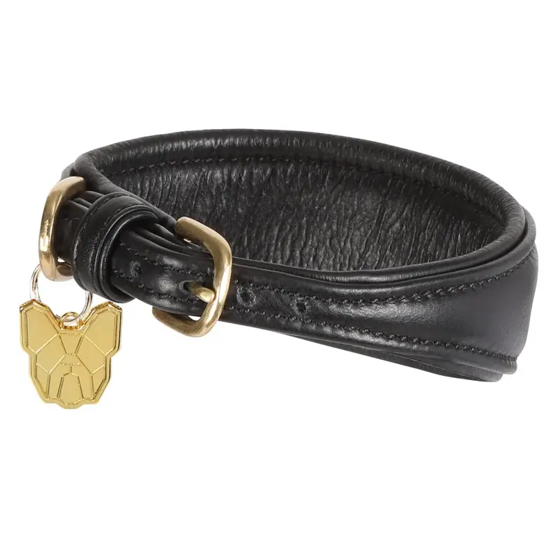 Digby & Fox Black (M - Neckline: 29Cm-34Cm, ) Leather Padded Greyhound Dog Collar
