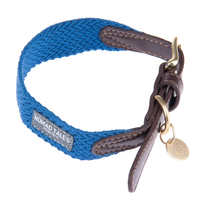 Nomad Tales Bloom Collar - Sapphire - Size L: 46 - 52 Cm Neck Circumference, 38Mm Width