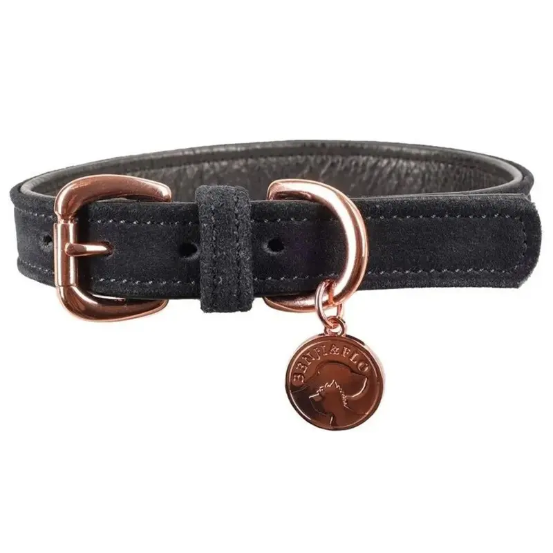 Benji & Flo Gold (M, Navy/Rose ) Noble Suede Dog Collar