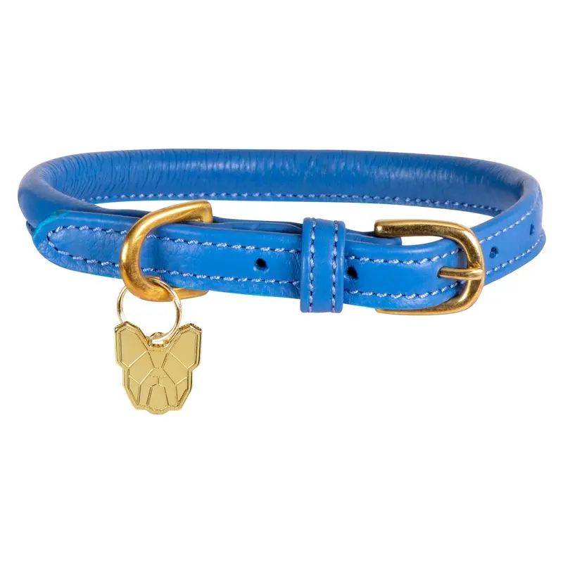 Digby And Fox Rolled Leather Dog Collar Royal - Extra Extra Extra Small