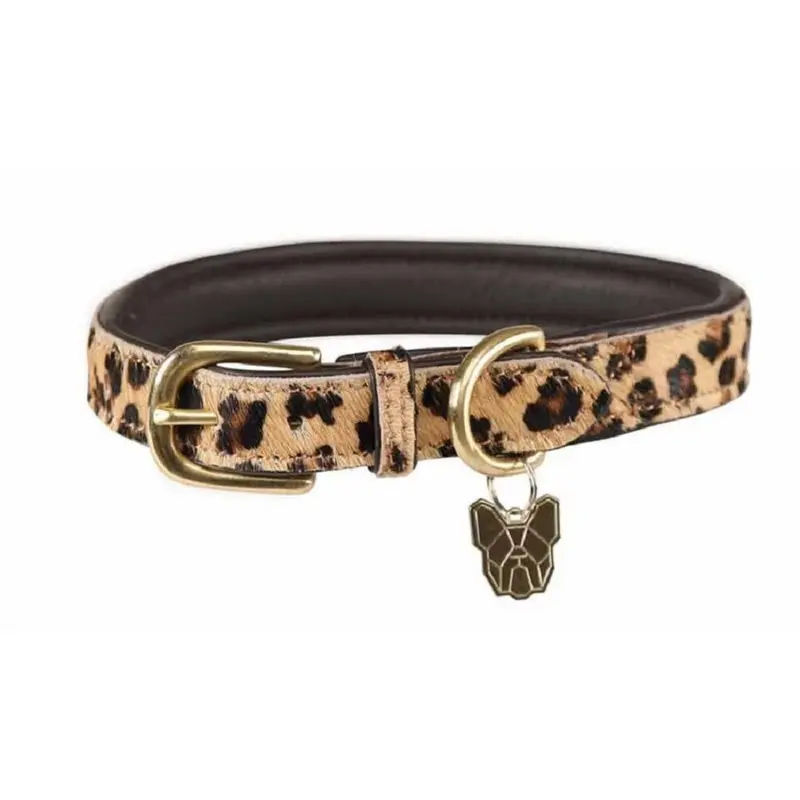 Digby & Fox Brown/Black (L - Neckline: 44Cm-52Cm, ) Leopard Print Cow Hair Leather Dog Collar