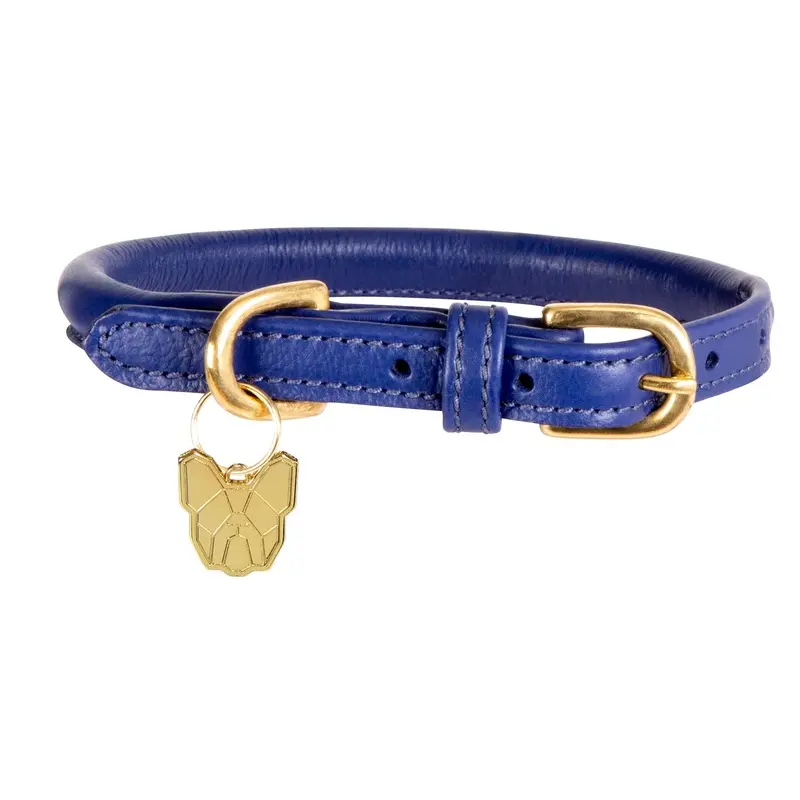 Digby And Fox Rolled Leather Dog Collar Navy - Extra Extra Large
