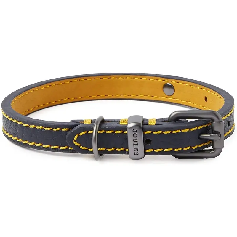 Joules Navy Leather Dog Collar - Medium