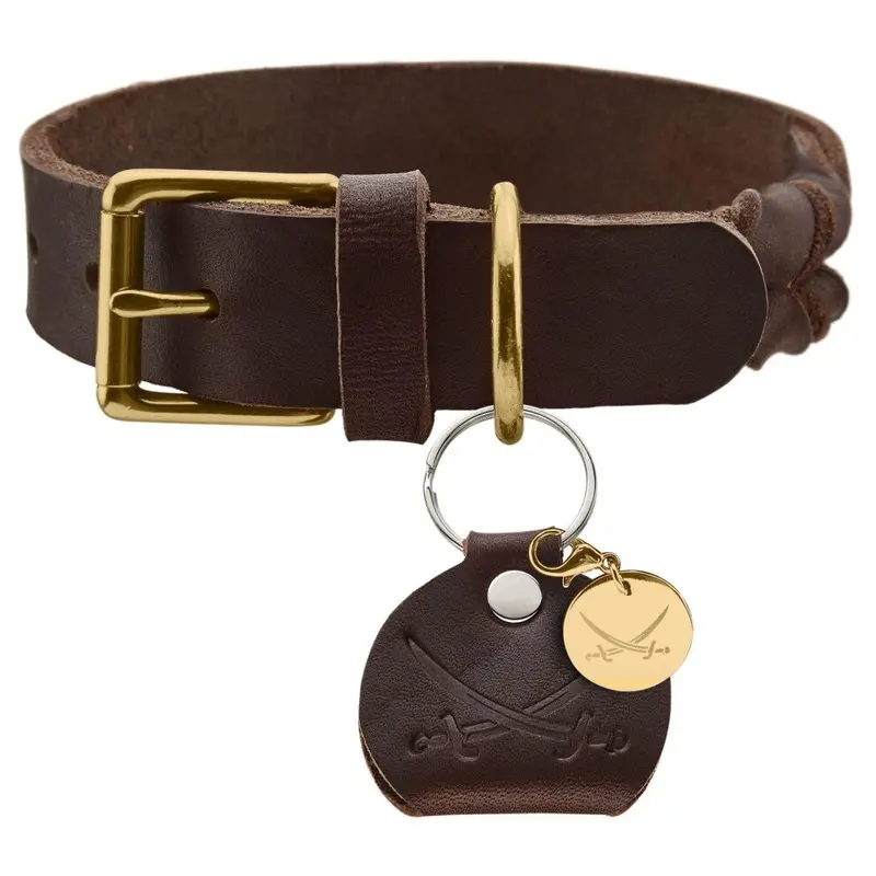 Hunter Brown Sansibar Solid Dog Collar Leather Heavy Duty Grip Braided 60 (M-L) Dark