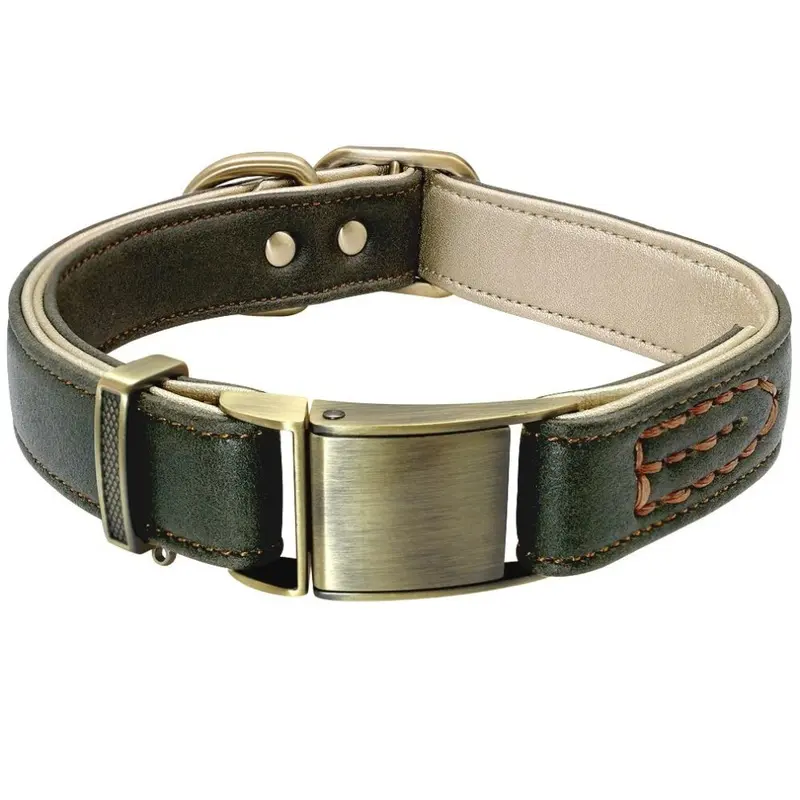 Hod Pets Green (, S) Adjustable Padded Genuine Leather Dog Collars