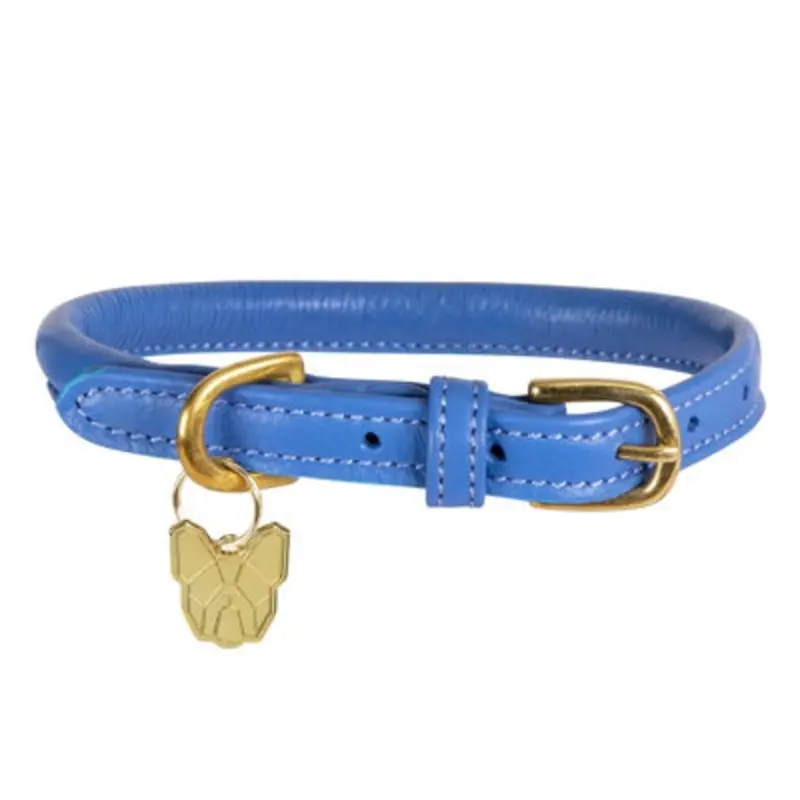 B&Q Blue Digby & Fox Rolled Leather Buckle Dog Collar Royal (Xxs - Neckline: 23Cm-28Cm)
