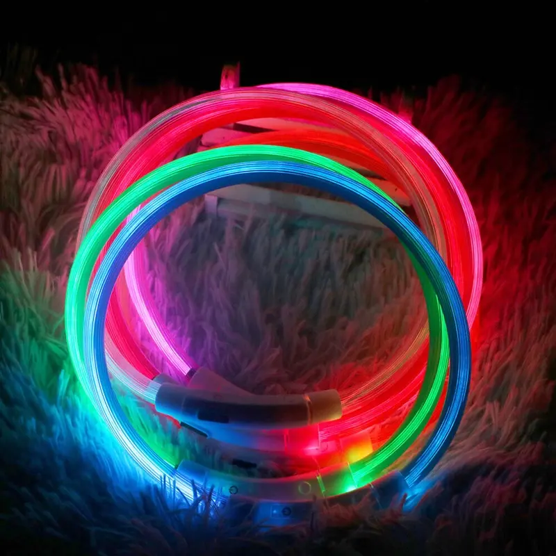 Eranpo White (White) Glowing Led Dog Collar Pet Safety Neck Ring 50Cm
