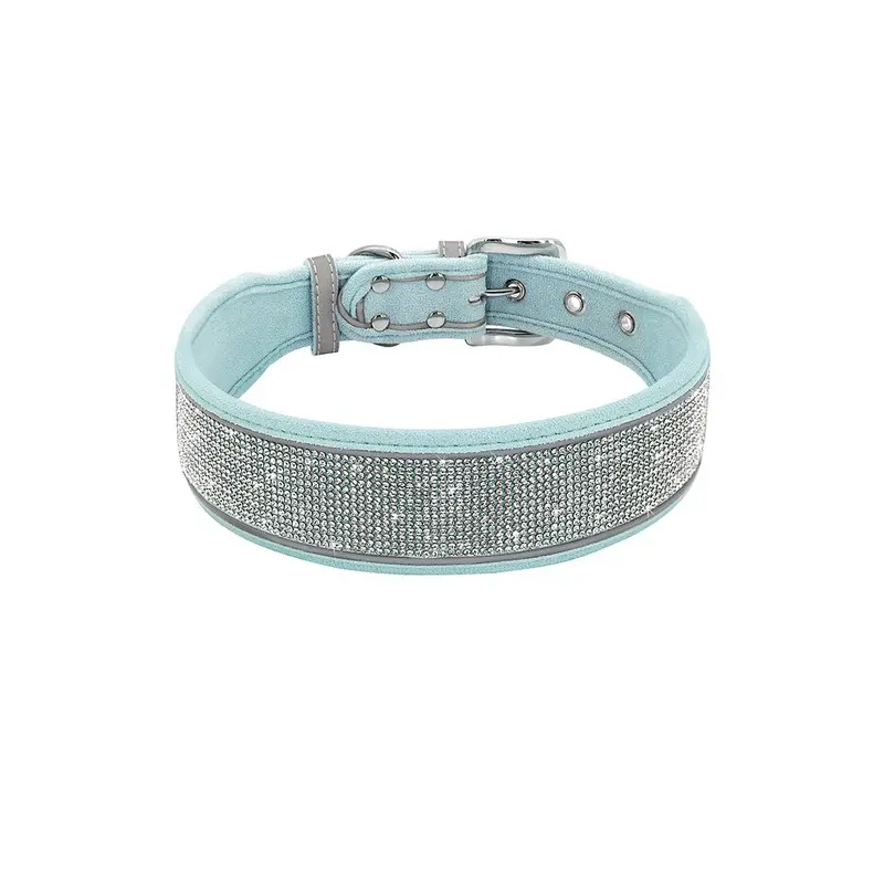 Hod Pets Blue (, S) Reflective Bling Rhinestone Diamond Soft Dog Collars