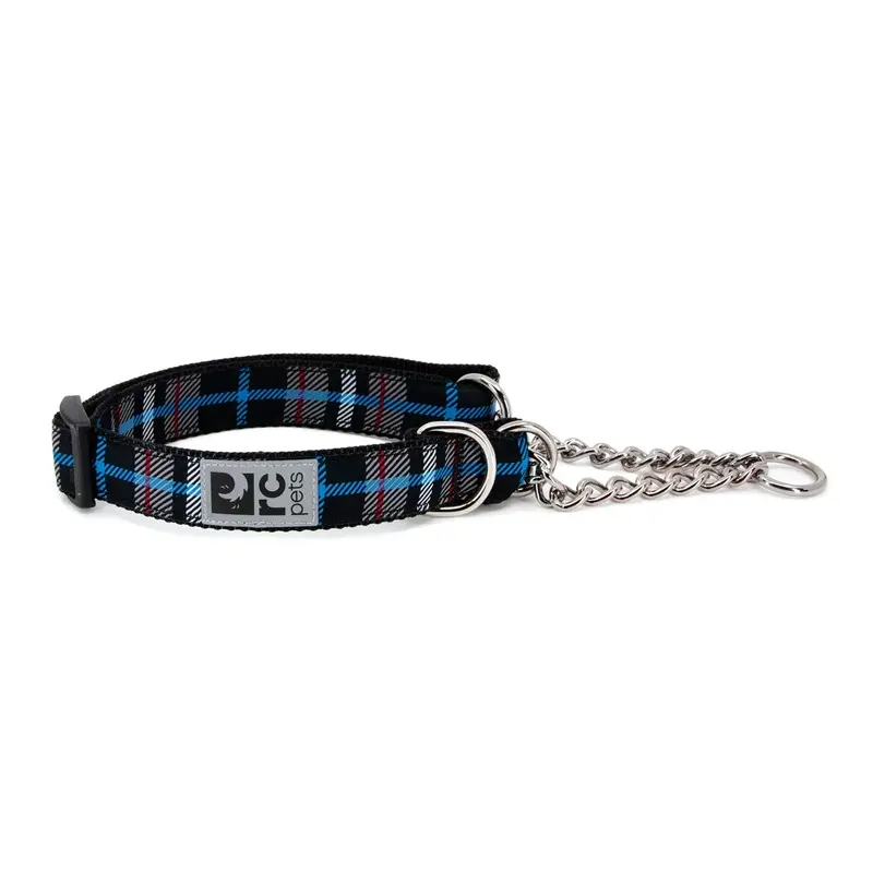RC Pets 1" Martingale Training Collar, Medium, Black Twill Plaid