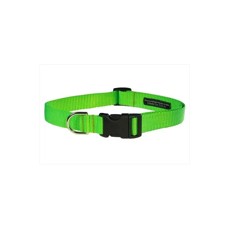Sassy Dog Wear Green Solid Neon Med-C Nylon Webbing Dog Collar, Neon - Medium