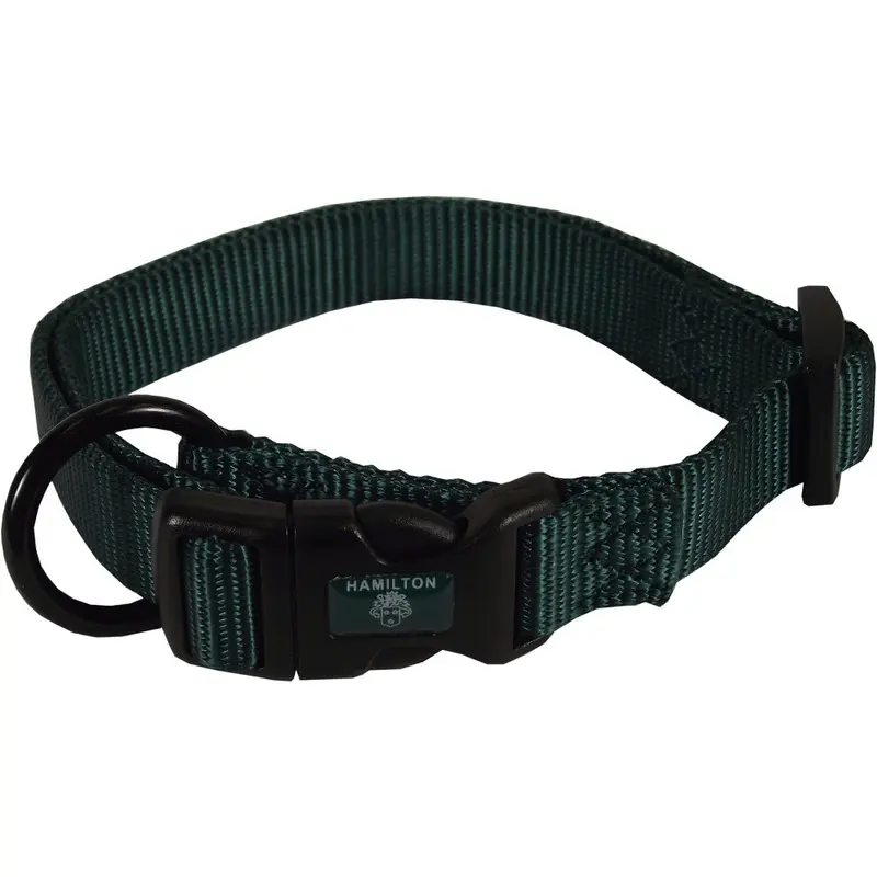 New Hamilton Adjustable Nylon Dog Collar Dark 1"""" X 18-26"""" Green 350698 Size 1