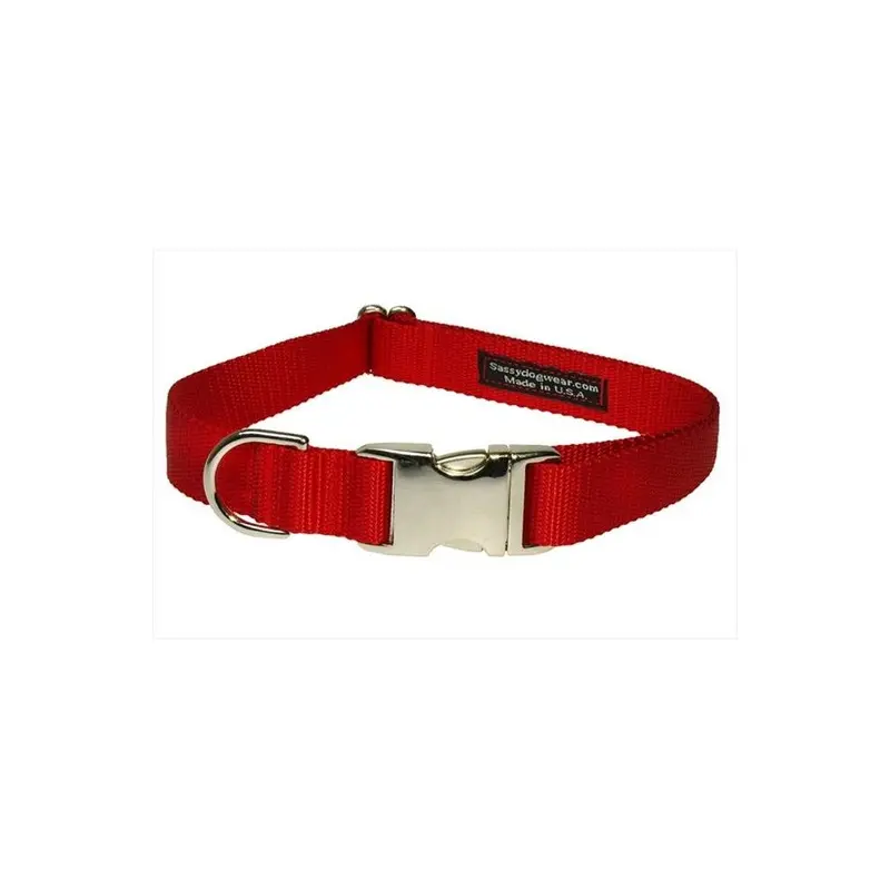 Sassy Dog Wear Red Nylon & Aluminum Buckles Dog Collar, - Medium