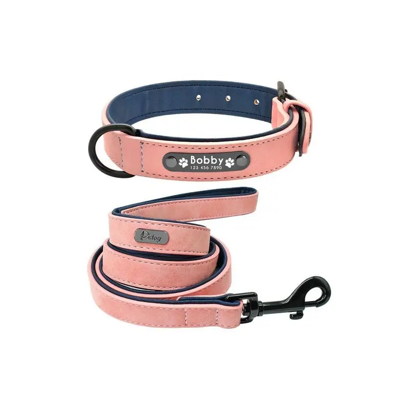 Hod Pets Black (Rose-Set, Xl) Suede Custom Dog Collar Leash Set