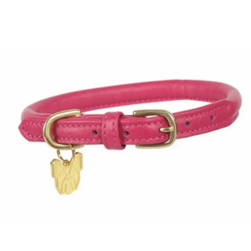B&Q Digby & Fox Rolled Leather Buckle Dog Collar (M - Neckline: 41Cm-46Cm) Pink