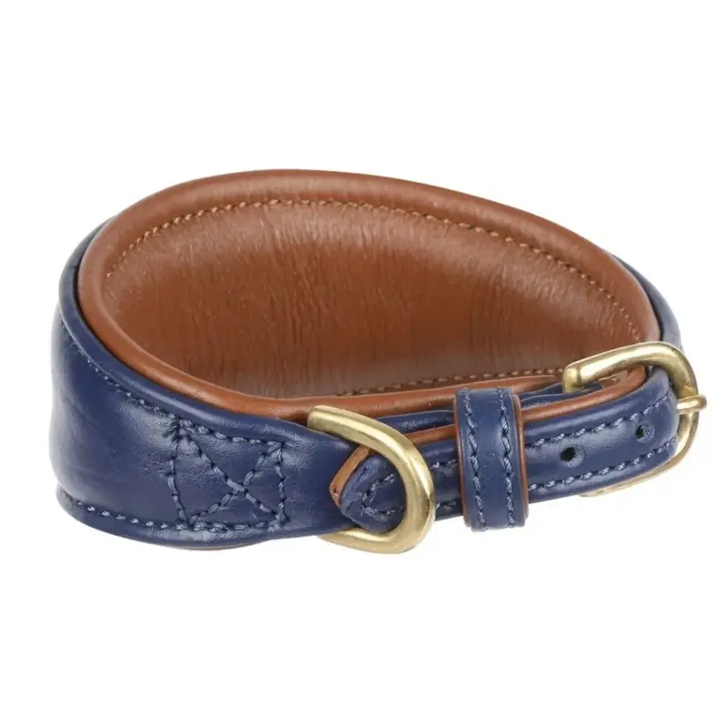 Digby & Fox Blue (L - Neckline: 35Cm-39Cm, Navy) Leather Padded Greyhound Dog Collar