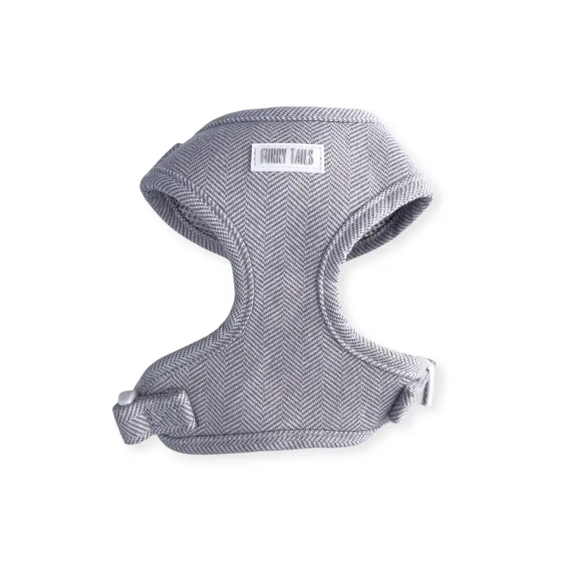 Furry Tails Unisex Grey Adjustable Dog Harness Pearl Tweed Medium