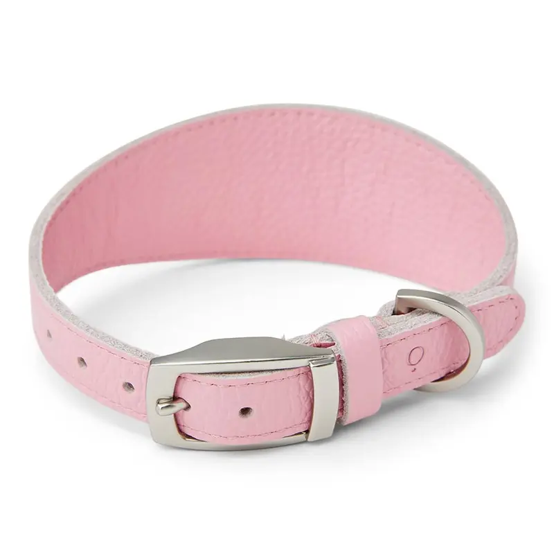Noble Handcrafted Wide Leather Dog Collar Pink Medium