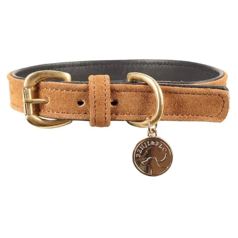 Benji & Flo Gold (Xl, Tan/Gold) Noble Suede Dog Collar
