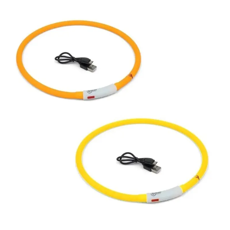 LED Ring Dog Collar Rechargable Light Up Adjustable Assorted Colours - S/M