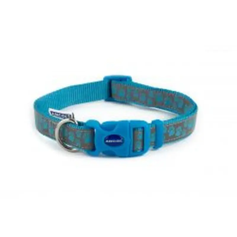 Ancol Nylon Reflective Collar - Paw - 30-50Cm Blue Small