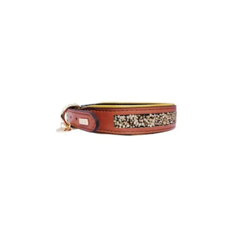 B&Q Precious Stones Pet Leather Dog Collar Adjustable Sparkle Brown