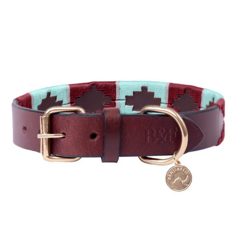 Benji & Flo Blue (L - Neckline: 46Cm-56Cm, Aqua /Fig) Sublime Polo Leather Dog Collar Size 1