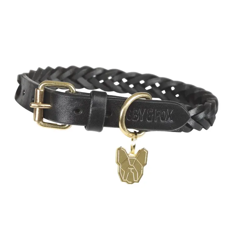Digby & Fox Black (Xs - Neckline: 10In-13.5In, ) Plaid Leather Dog Collar