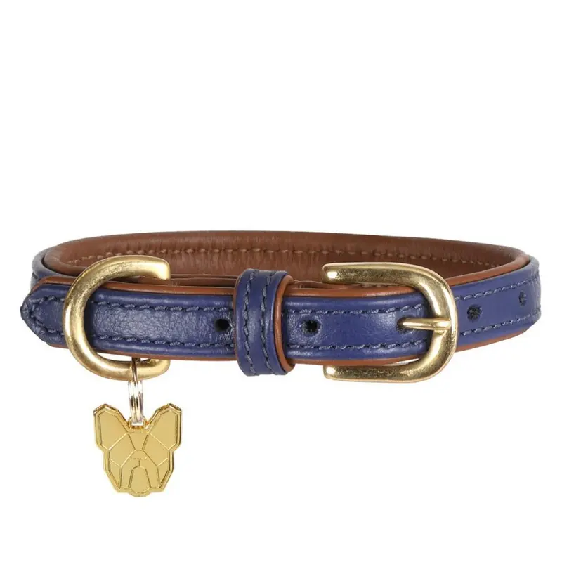 Digby & Fox Blue (L - Neckline: 53Cm-58Cm, Navy) Leather Padded Dog Collar