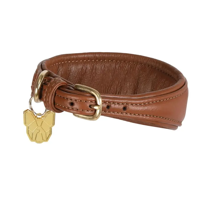 Digby & Fox (M - Neckline: 29Cm-34Cm, Tan) Leather Padded Greyhound Dog Collar