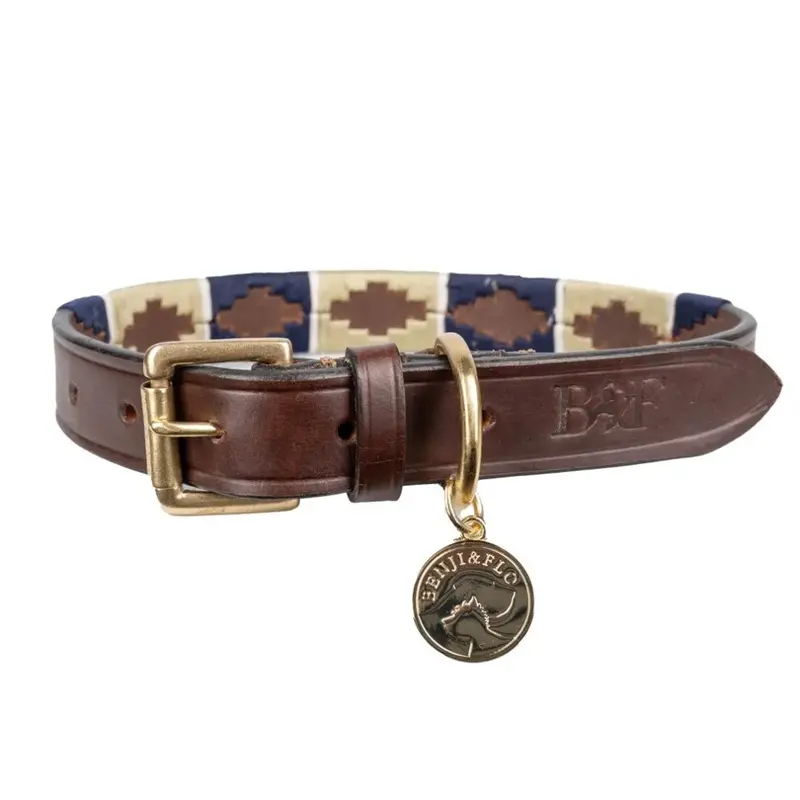 Benji & Flo (Xs, Navy/Fossil) Sublime Polo Leather Dog Collar
