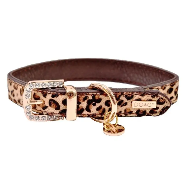 Do&G Unisex Multi Safari Leopard Print Dog Bling Collar Leather Adjustable Large