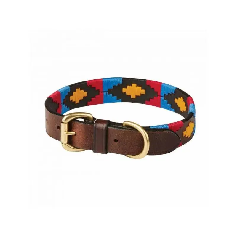 Weatherbeeta Polo Dog Collar - Cowdry /Yellow - Extra Brown/Pink/Blue Small