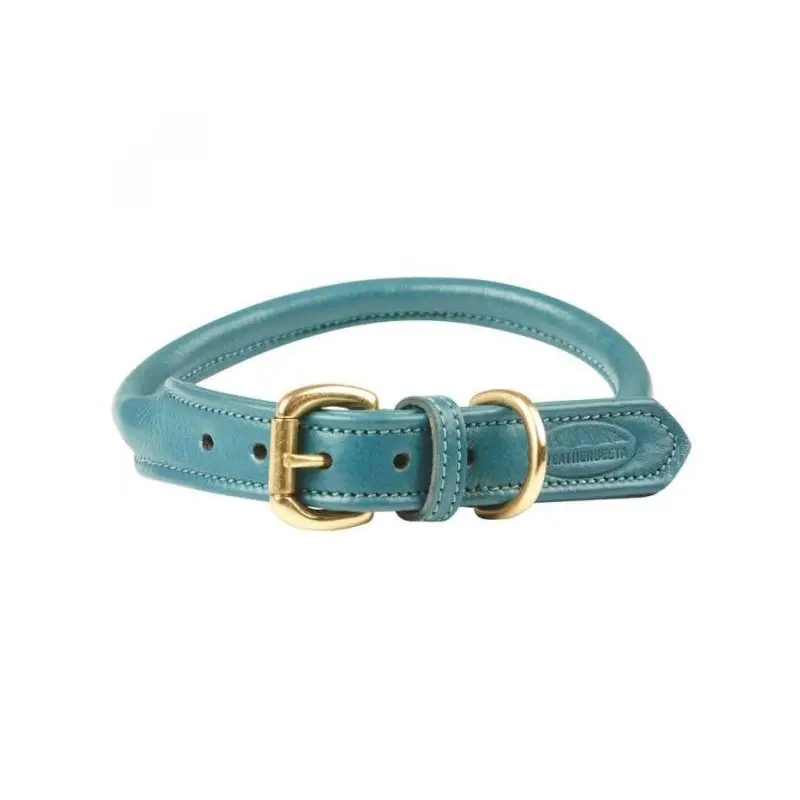 Weatherbeeta Rolled Leather Dog Collar - Teal - Extra Small