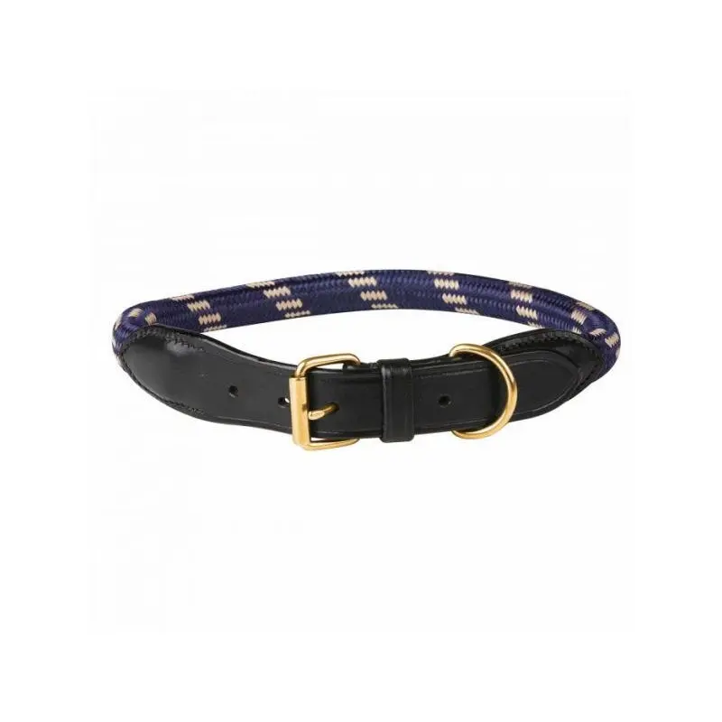 Weatherbeeta Rope Leather Dog Collar - Navy/ - Brown Extra Large