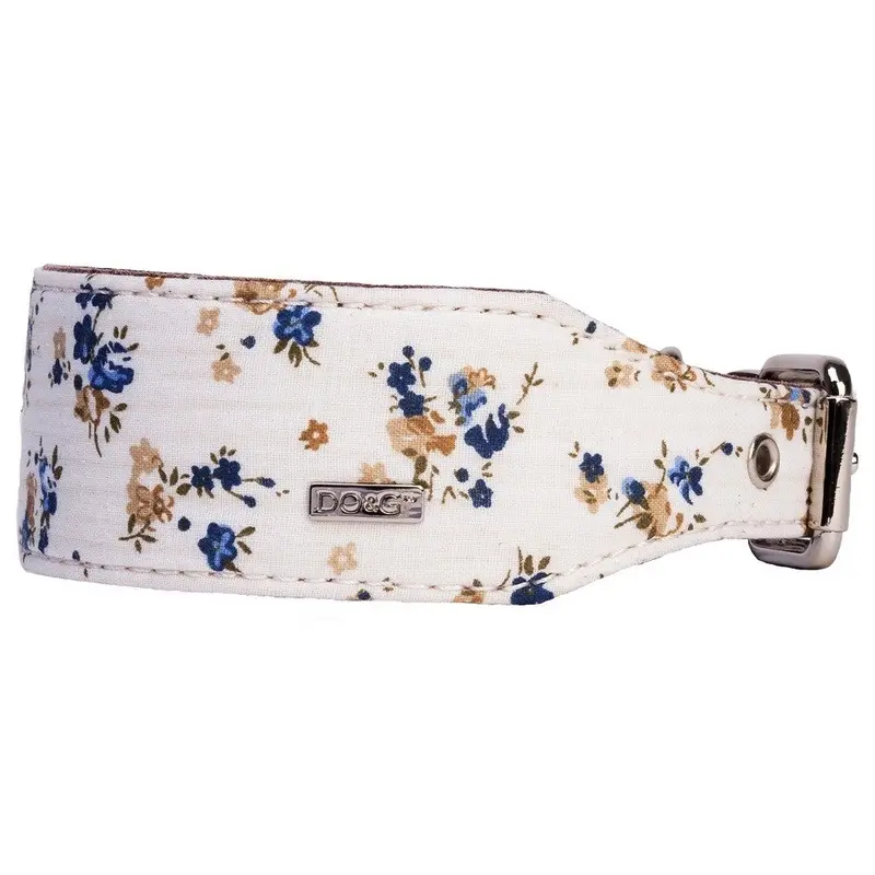 DO&G Oriental Silks Unique Flower Style Leather and Dog Collar, White