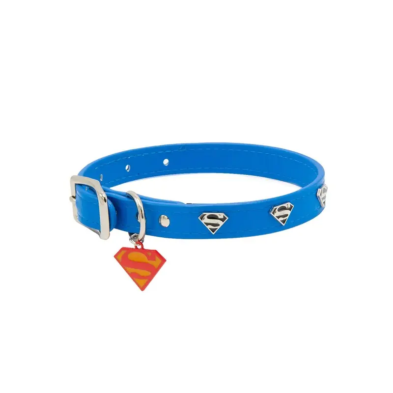 Superman Blue with Shield Embellishments Vegan Leather Pet Collar