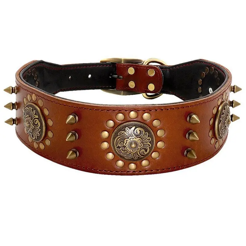 Brown (, Pet Dog Collar Leather Dog Collar Adjustable Nail Dog Collar Dog Collar Medium