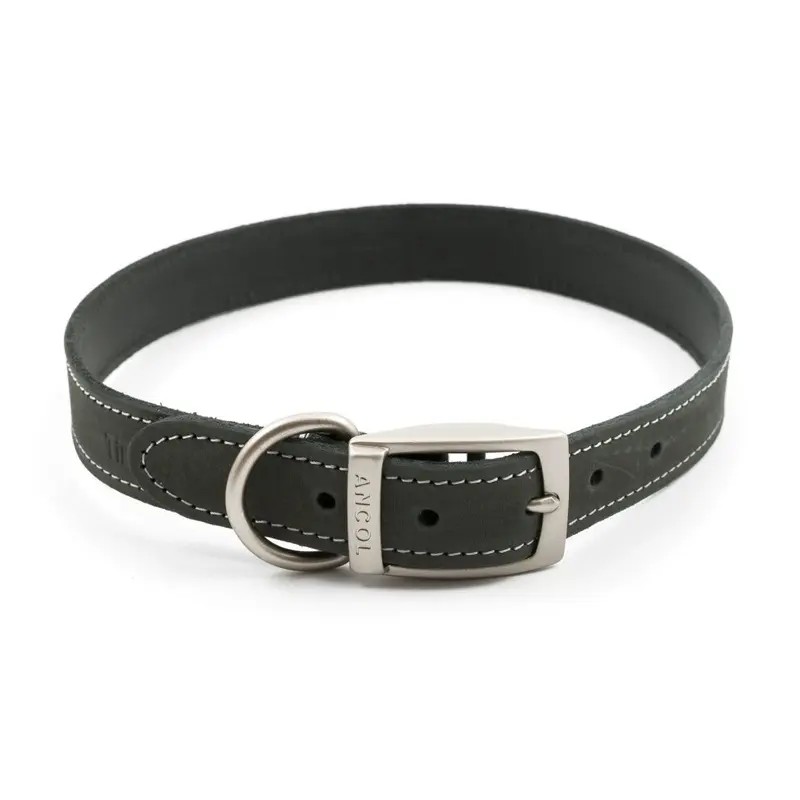 Ancol Grey Timberwolf Leather Collar 25Mm X55-63Cm