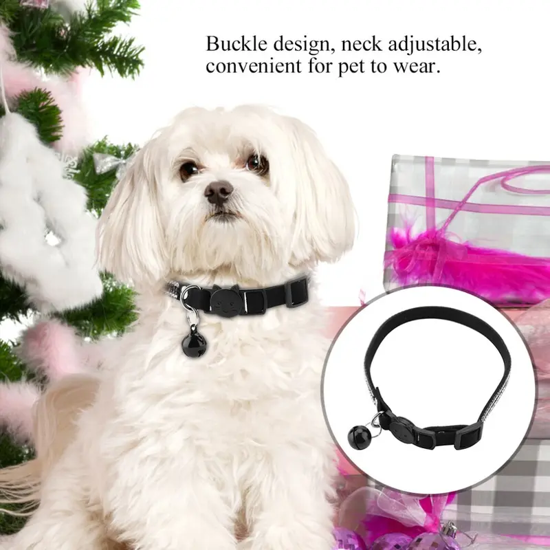 Black Cute Cartoon Durable Shiny Comfortable Soft Pet Collar With Bell(, S)