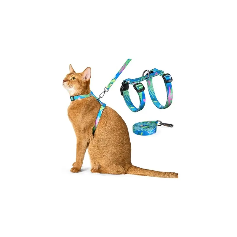 Petthem Green Cat Harness & Leash Set - Escape Proof, Adjustable (Hawaii )