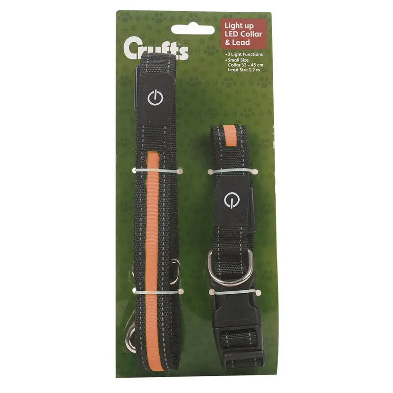 Urbn-Toys Orange (, S) Led Dog Collar | And Lead Set Size 3