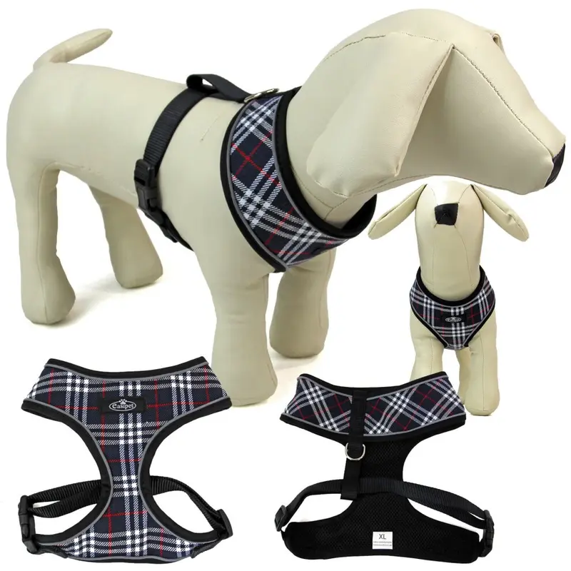Actiaspet Black Dog Harness Breathable Adjustable Reflective Tartan Extra Large